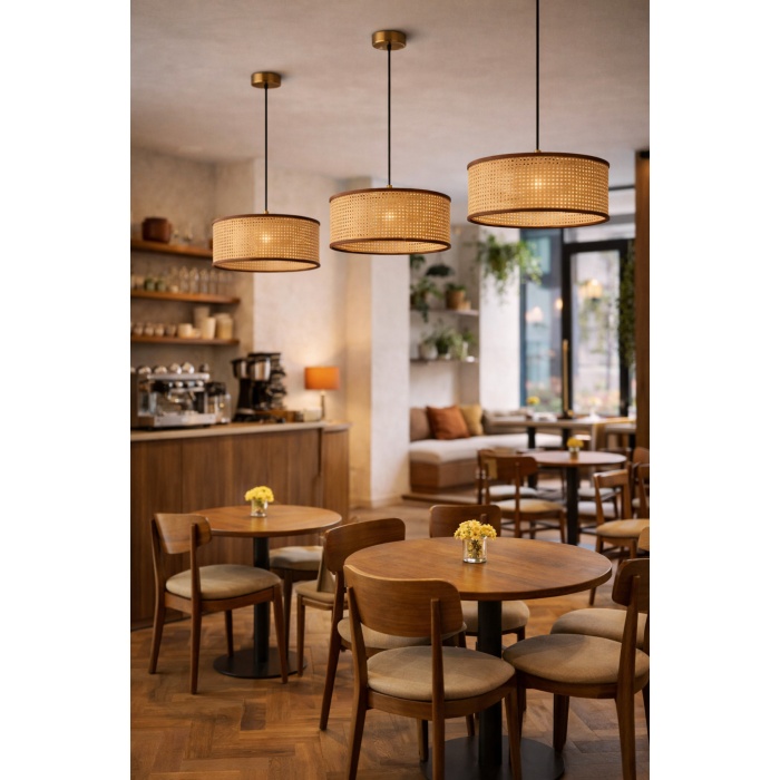 Auren Rattan Tekli Sarkıt Avize – Doğal Hasır Şapkalı, Kablolu, Modern Lüks Aydınlatma