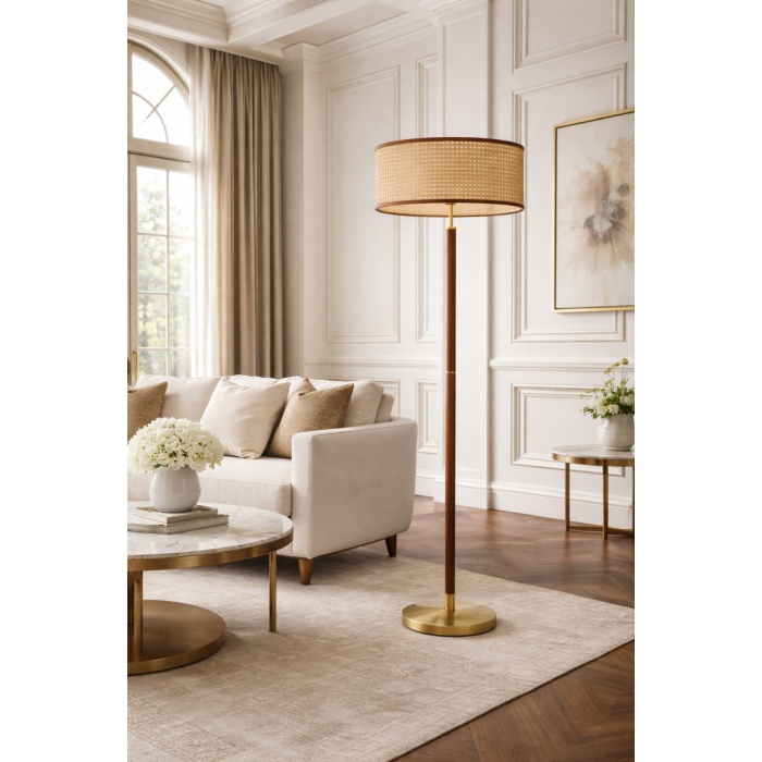 Aueren Doğal Rattan Lambader | Modern Luxury Yer Aydınlatması