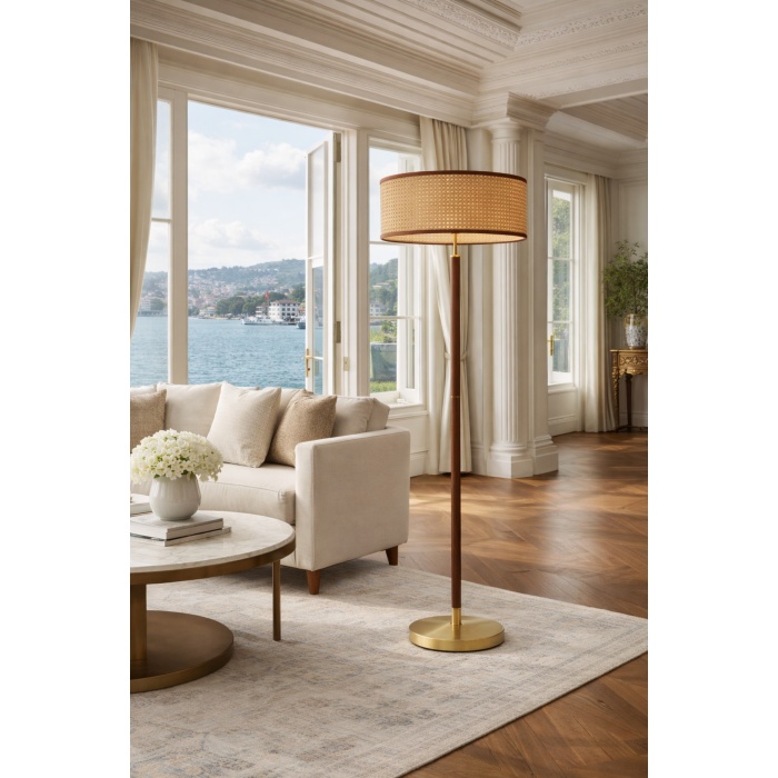 Aueren Doğal Rattan Lambader | Modern Luxury Yer Aydınlatması