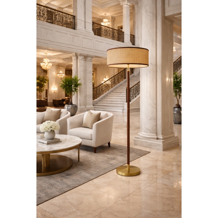 Aueren Doğal Rattan Lambader | Modern Luxury Yer Aydınlatması