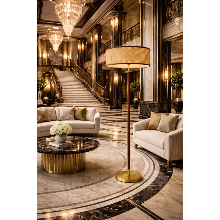 Aueren Doğal Rattan Lambader | Modern Luxury Yer Aydınlatması