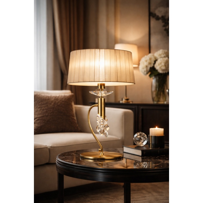 Art Deco Gold Kristal Masa Lambası – Pirinç Gövdeli Modern Salon Abajuru ÉCLAT