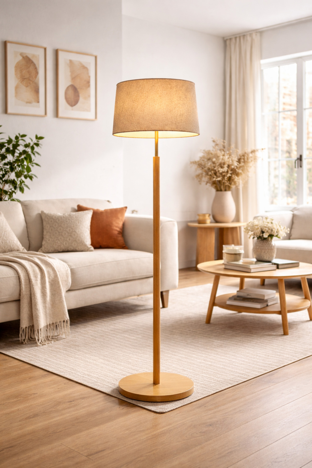 VISBY 155 cm Masif Ahşap Lambader Keten Şapkalı Zamansız İskandinav Tasarım