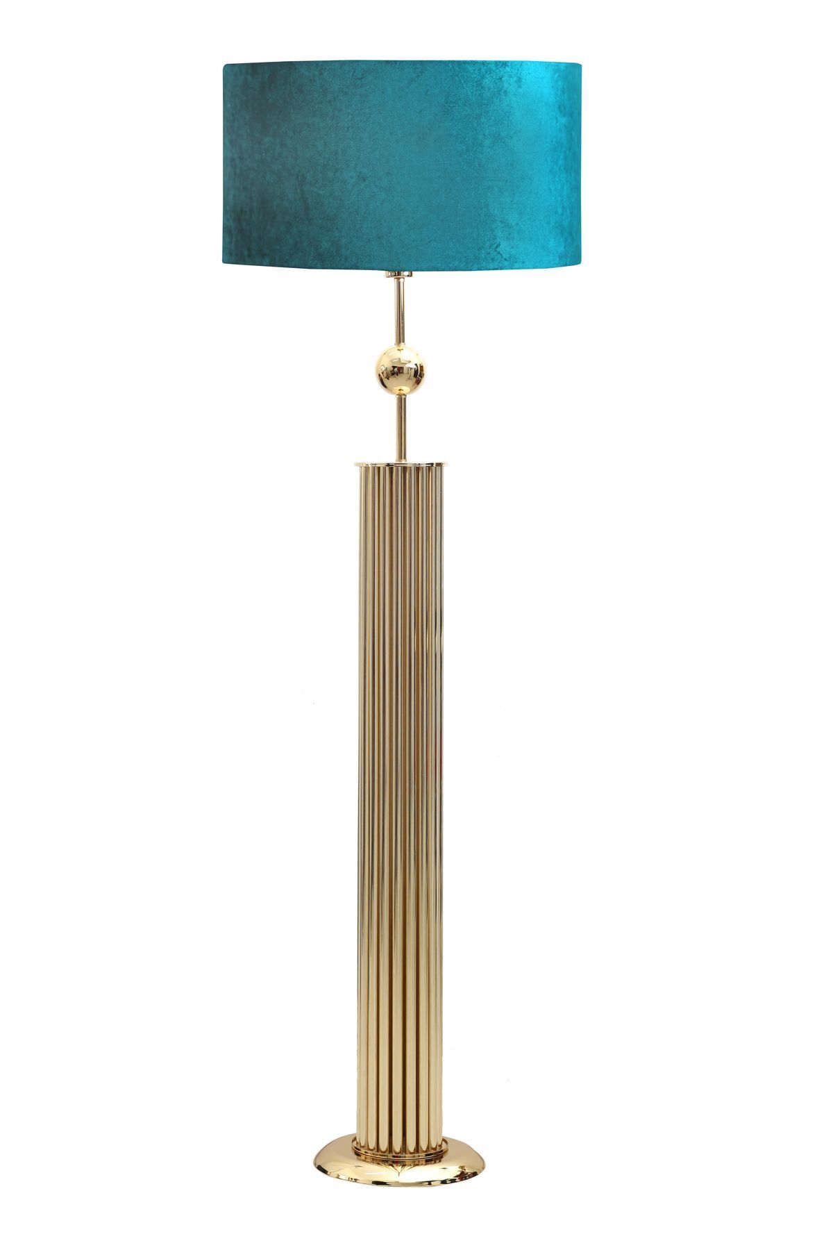 Odeon Gold Kaplama Küre Detaylı Metal Çubuk Lambader - Turkuaz Kadife