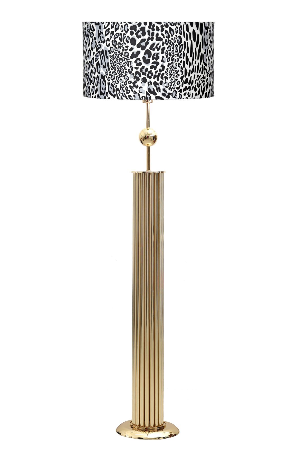 Odeon Gold Kaplama Küre Detaylı Metal Çubuk Lambader - Leopar Desenli