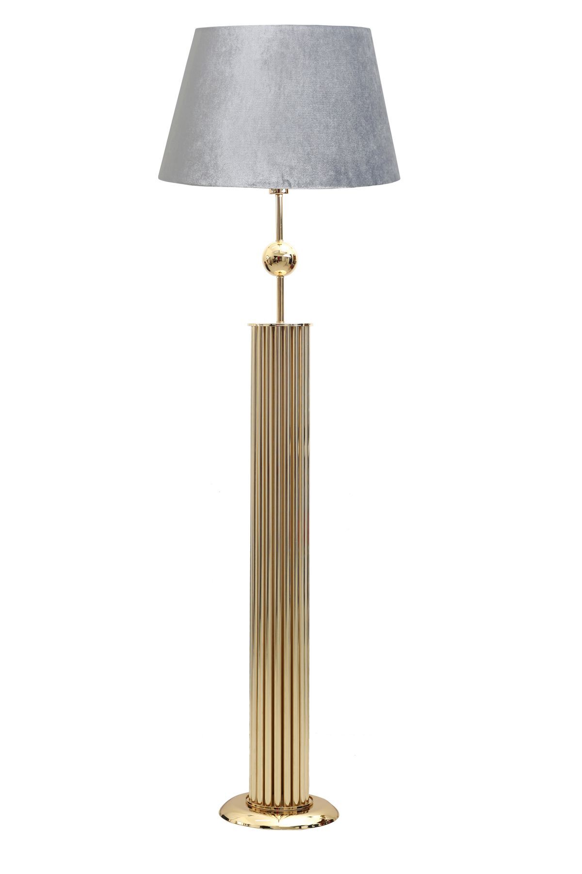 Odeon Gold Kaplama Küre Detaylı Metal Çubuk Lambader - Gri Kadife