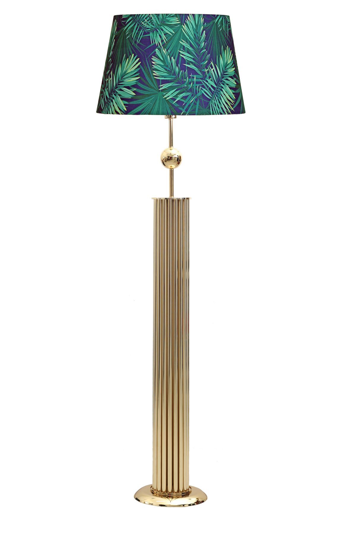 Odeon Gold Kaplama Küre Detaylı Metal Çubuk Lambader - Yaprak Desenli