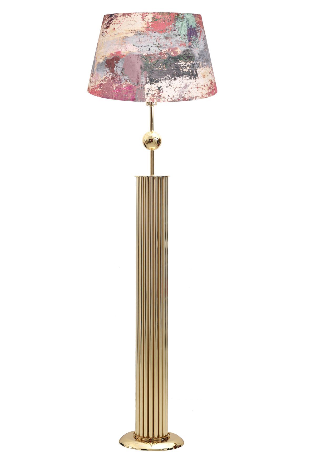 Odeon Gold Kaplama Küre Detaylı Metal Çubuk Lambader - Redmixed