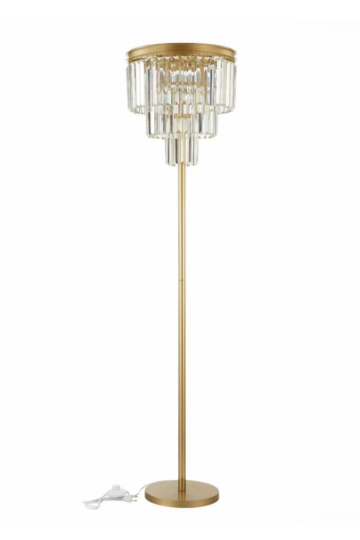 LMD-RU001 Eskitme Mat Gold Tek Ayaklı Kristal Taşlı Metal Lambader