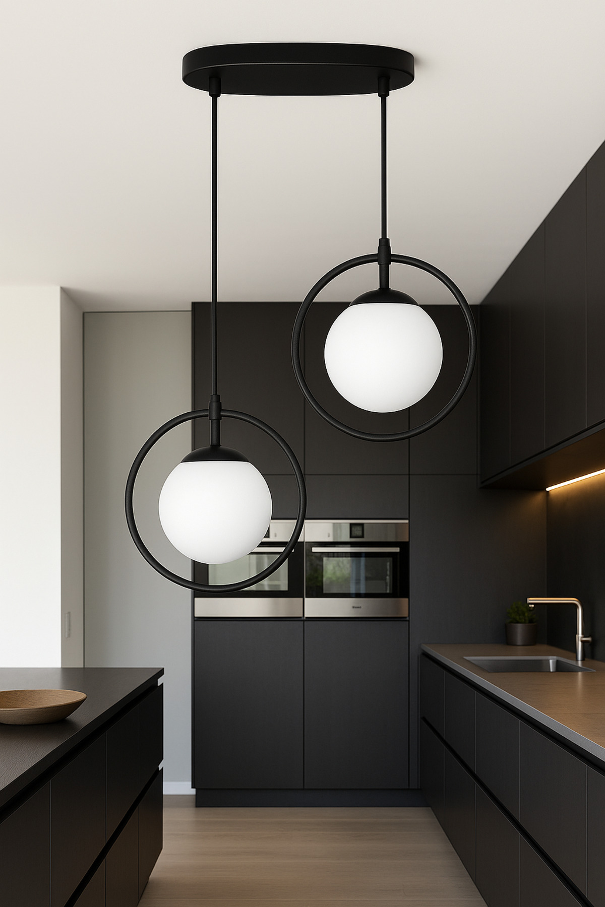 Halo Duo – Siyah Metal 2’li Cam Sarkıt Avize