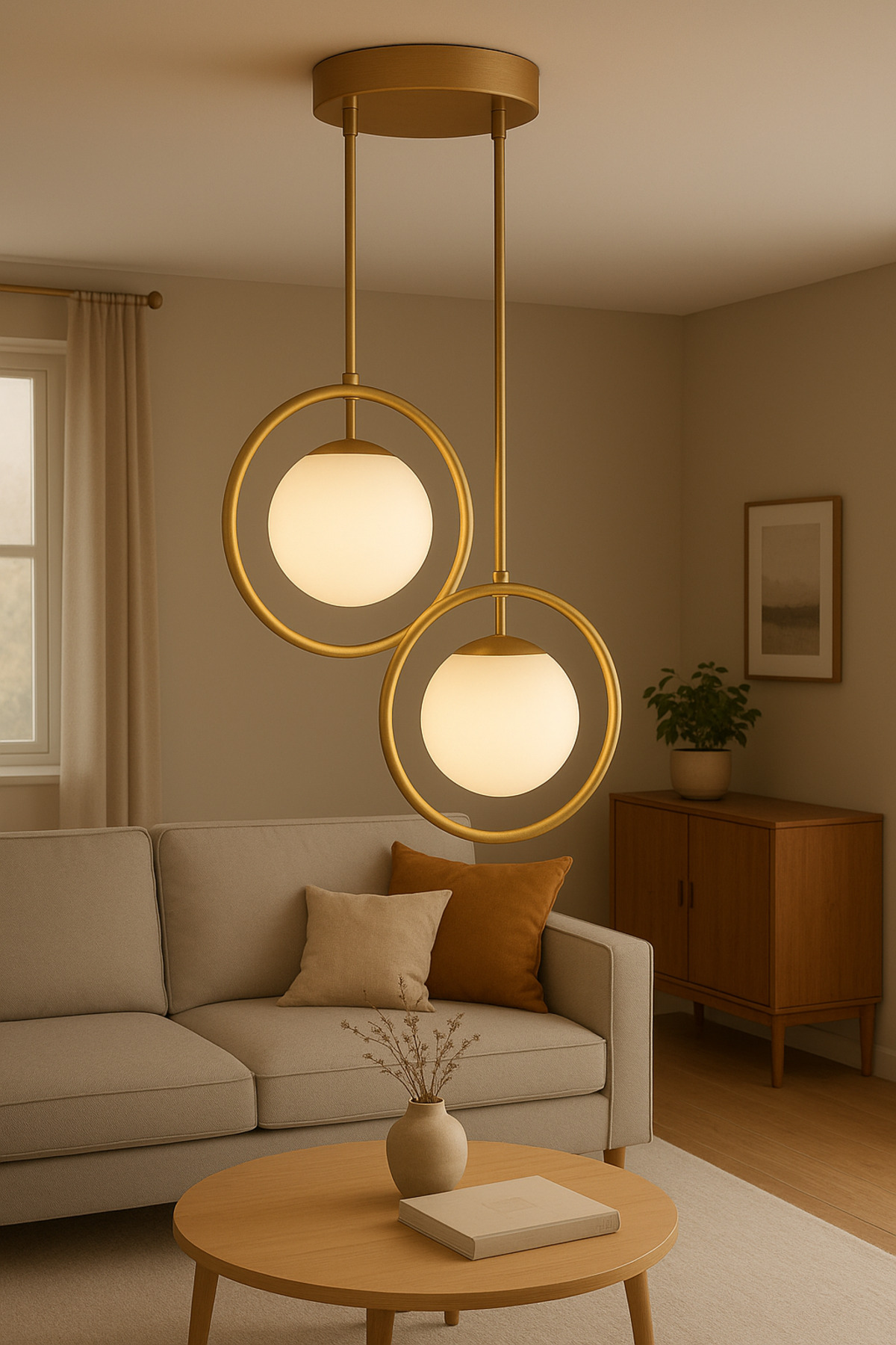 Halo Duo – Eskitme Mat Gold Metal 2’li Cam Sarkıt Avize