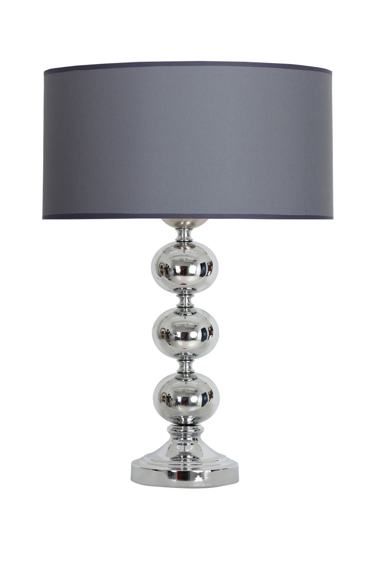 Krom Kaplama Trois Üçlü Küre Desenli Metal Abajur  Krom Şeritli Antrasit