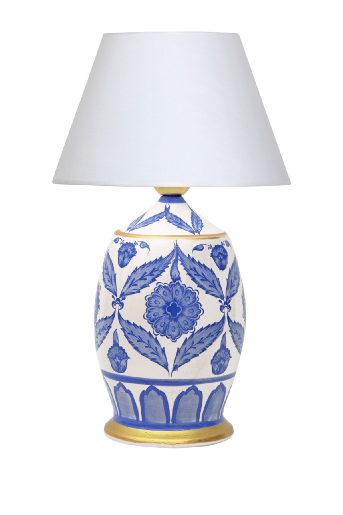 Handmade Ceramic Botanical Özel Tasarım Abajur - Siyah Bordürlü Mataro Vizon