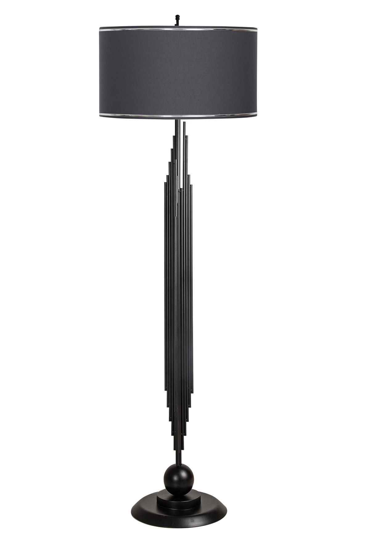 Marche Statik Siyah Özel Tasarım Metal Lambader - Krom Şeritli Antrasit