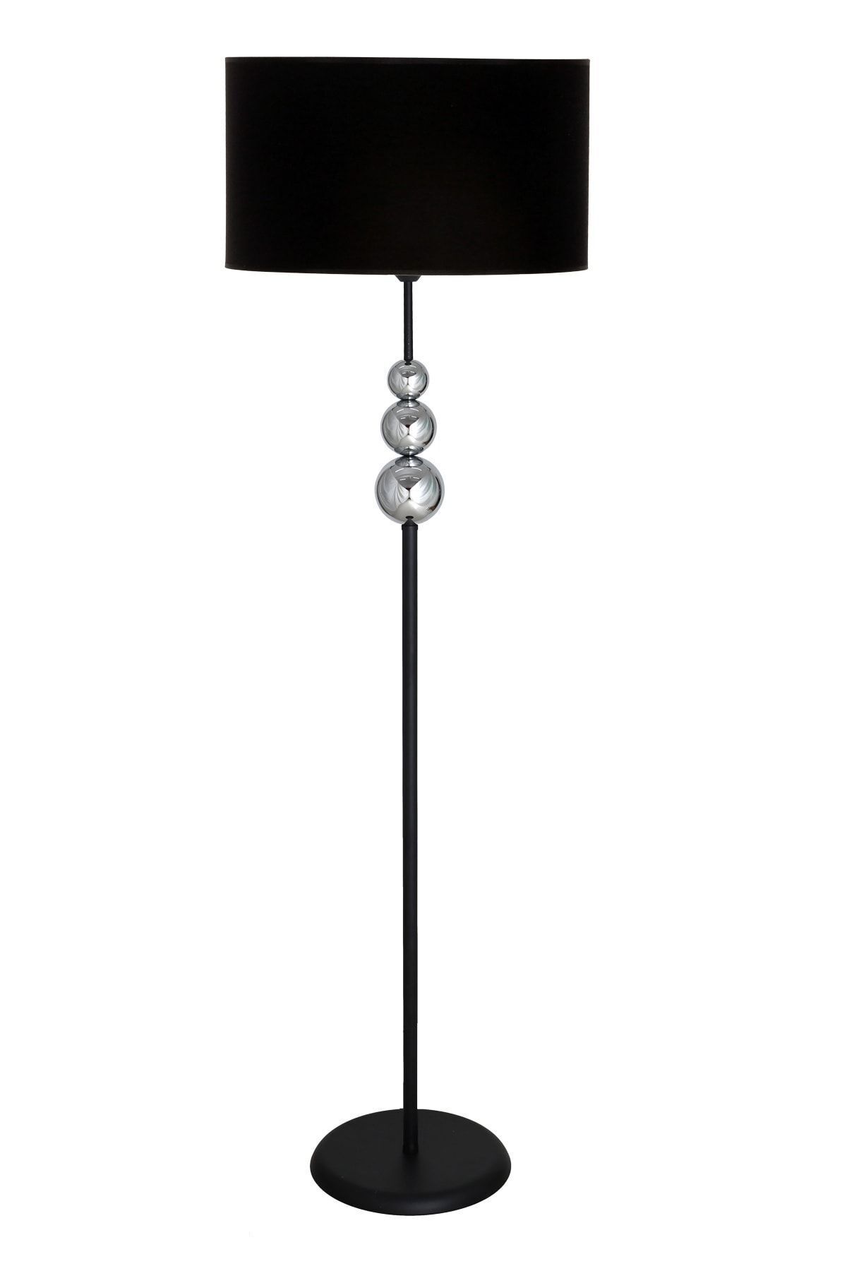 Üçlü Krom Küre Tek Ayaklı Siyah Metal Lambader - Siyah