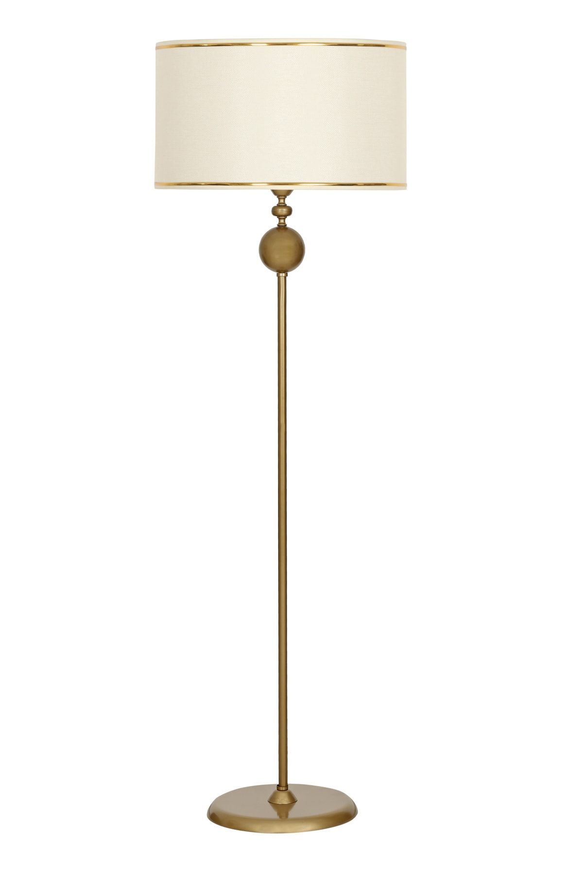 Conic Eskitme Tek Ayaklı Metal Düz Lambader - Gold Şeritli Krem