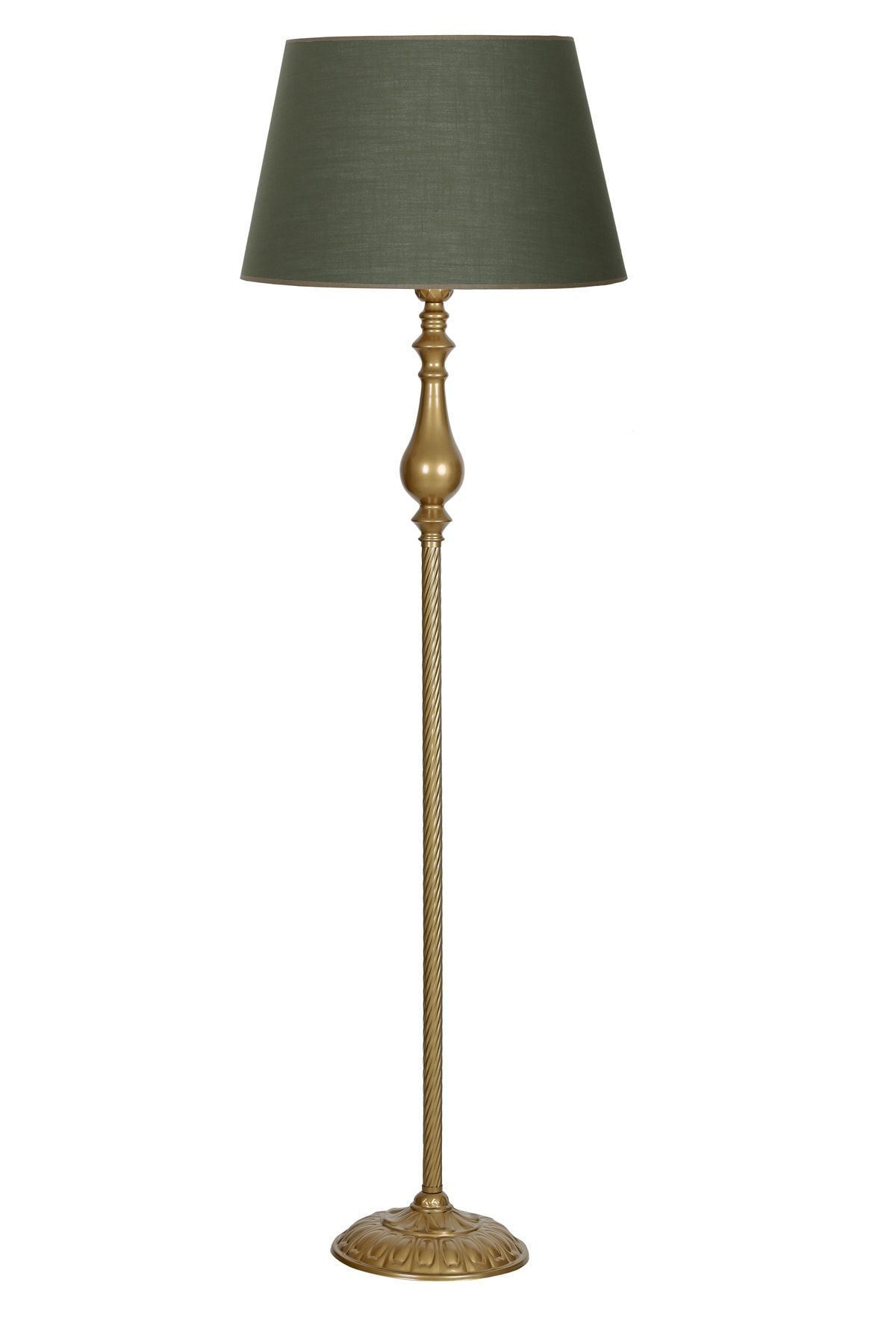 Munch Eskitme Kaplama Metal Burgulu Tek Ayaklı Lambader - Krom Şeritli Haki