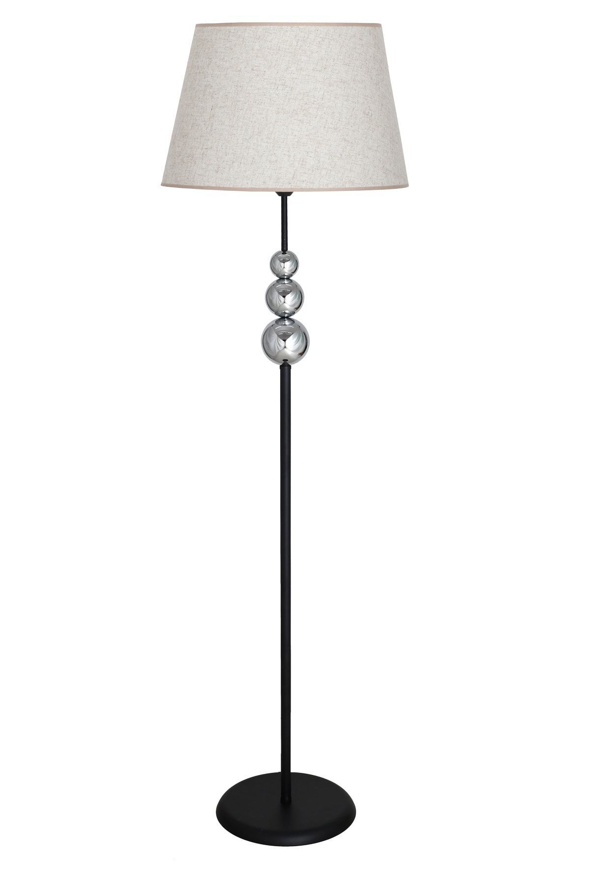 Üçlü Krom Küre Tek Ayaklı Siyah Metal Lambader - Beyaz Kırçıl