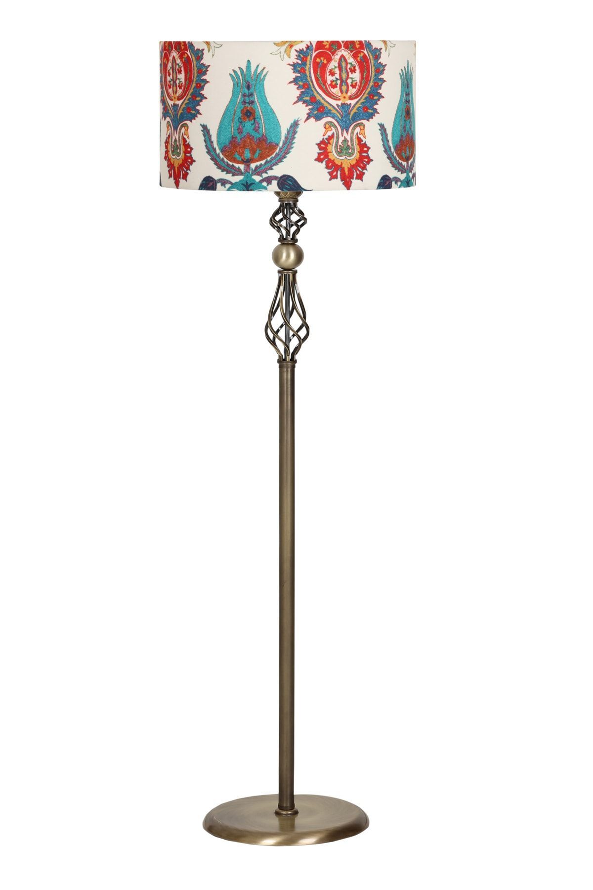 Eskitme Kaplama Şelale Düz Metal Tek Ayaklı Lambader - Silindir Lale Desenli