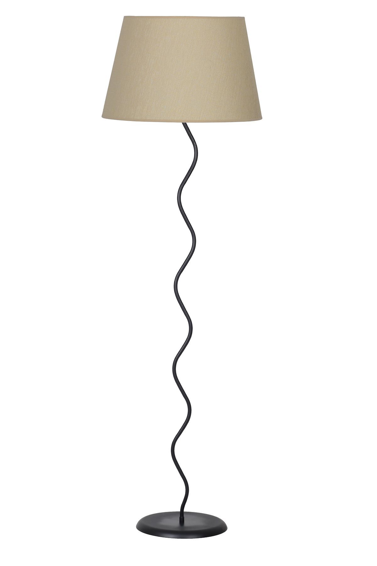 Snake Statik Siyah Metal Tek Ayaklı Lambader - Hasır Bej