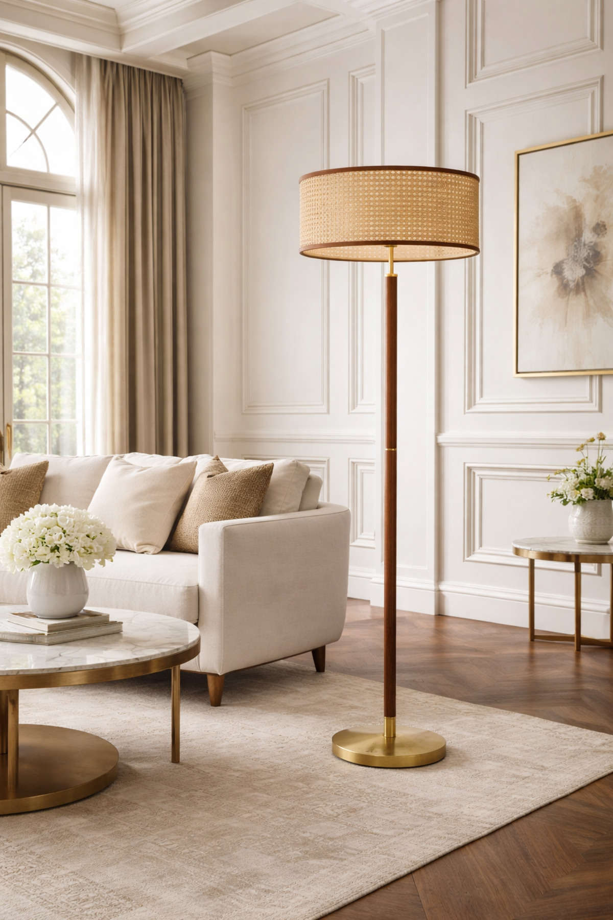 Aueren Doğal Rattan Lambader | Modern Luxury Yer Aydınlatması