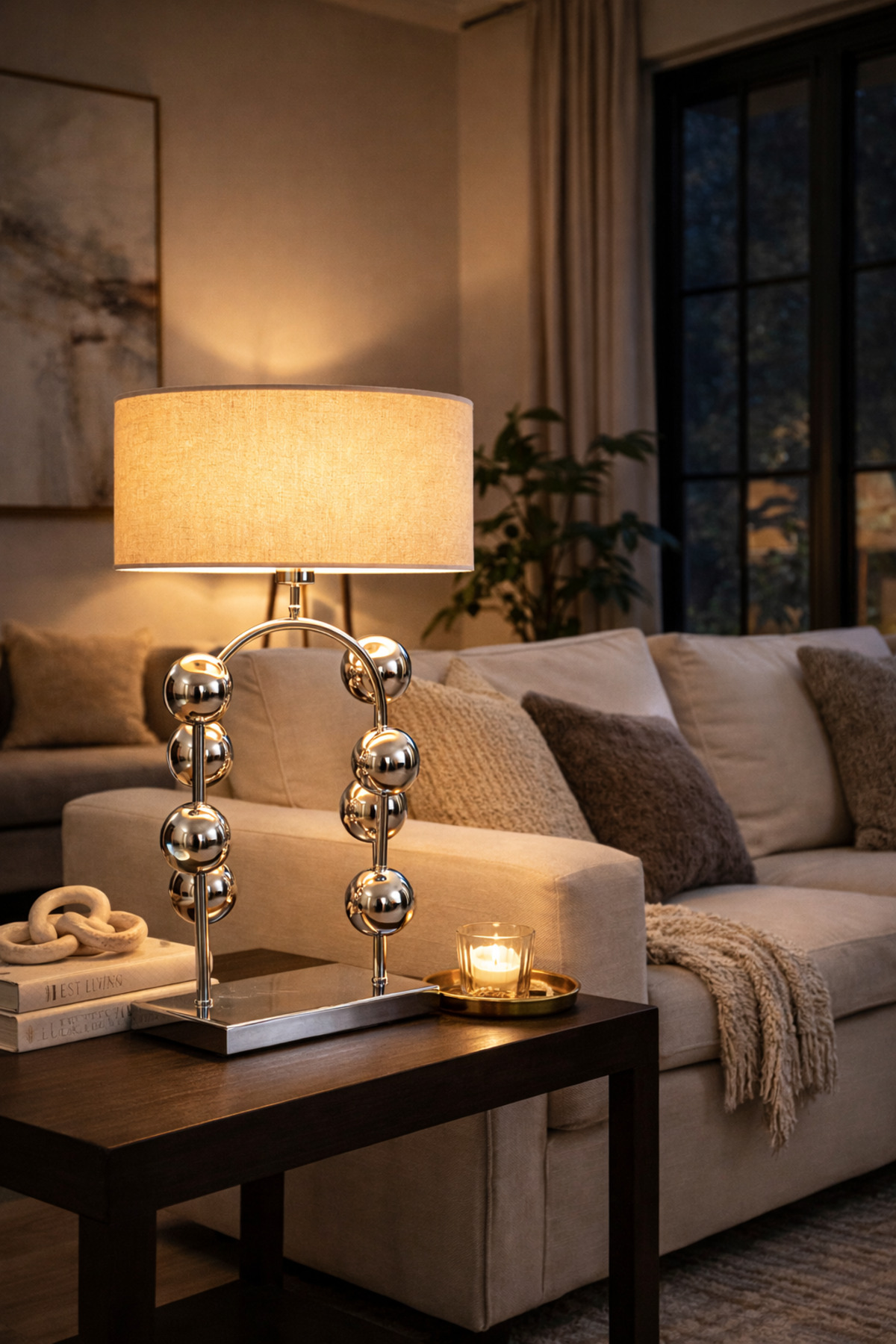 CABIL Krom Küre Tasarım Abajur – Çuval Bezi Efektli Şapka