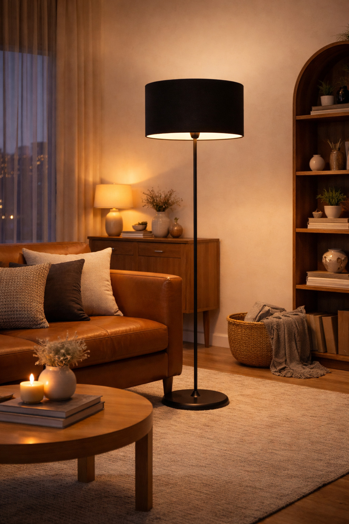 Atelier Mono Modern Lambader – Siyah Metal Gövdeli 40 cm Kumaş Şapkalı Ayaklı Salon Lambası