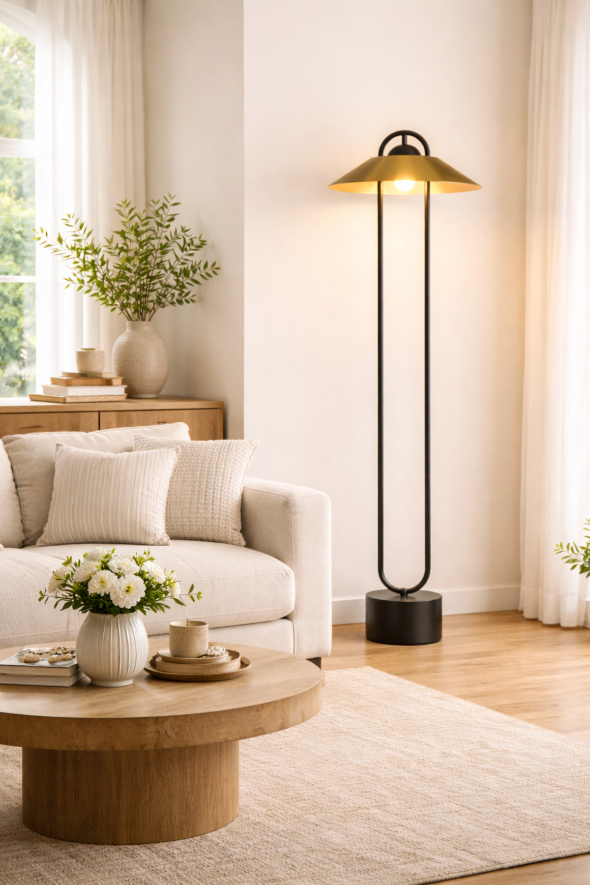 Atelier Halo Bronze Modern Lambader Siyah Metal Gövdeli Bronz Şapkalı Dekoratif Salon Lambası