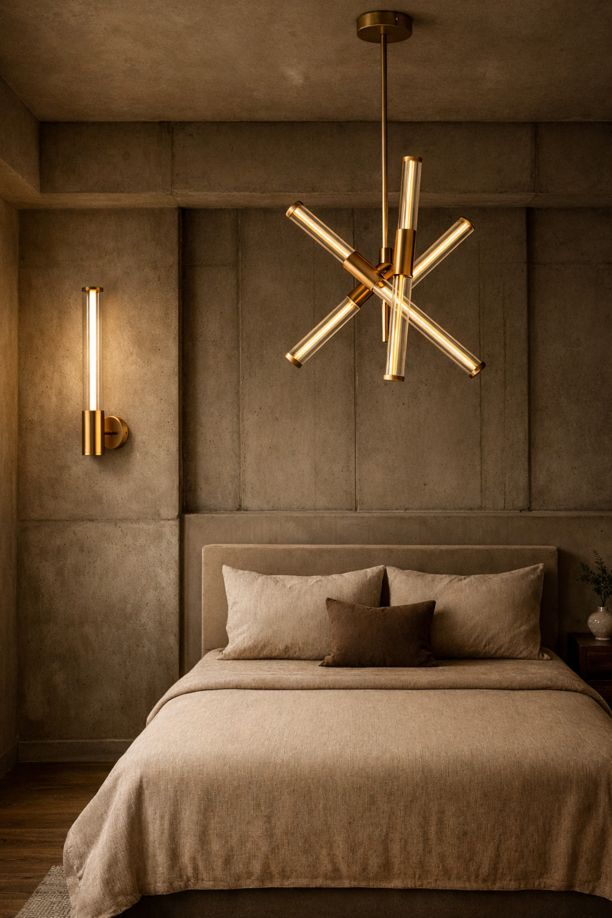 Atelier Orion Cam Tüplü Modern Avize – Bronz Gövdeli 6 Kollu Dekoratif Salon Avizesi