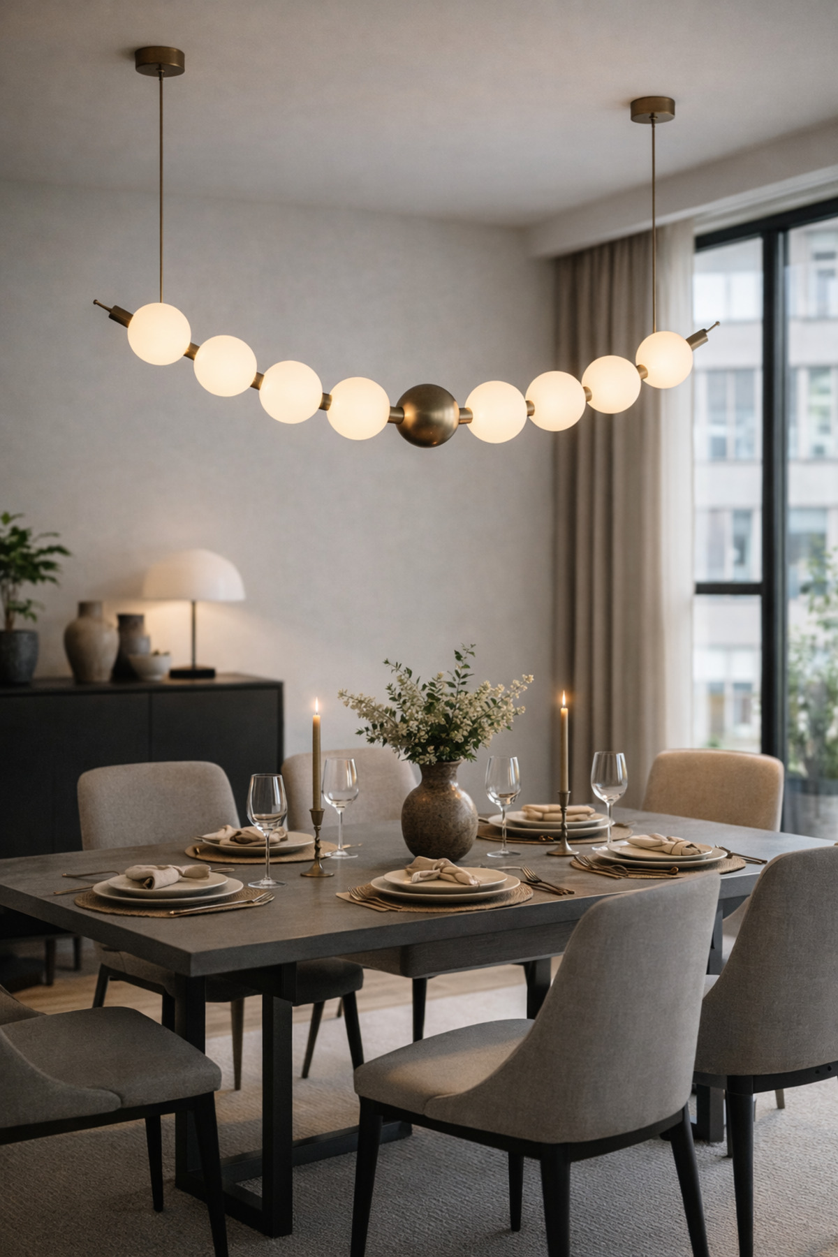 Nova S80B Opal Cam Küre Modern Avize 80 cm Bronz Gövde Salon Yemek Odası Sarkıt Avize