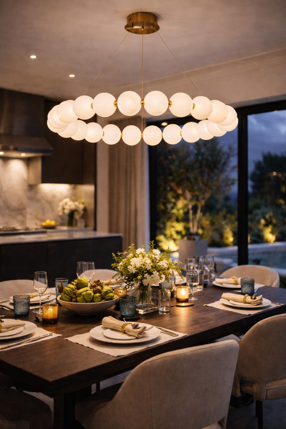 Lumiera Halo 100 cm Gold Cam Küre Modern Salon Avizesi Halka Tasarım Yemek Masası Büyük Avize