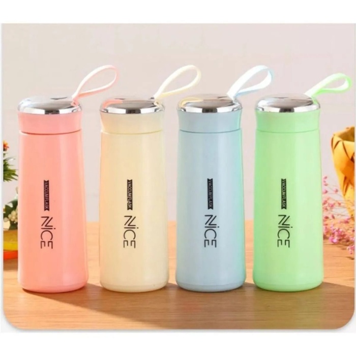 Pembe Renkli 400ml Çok Amaçlı İçi Cam Dışı Plastik Termos ( Çay Kahve Piknik Kamp Ofis Otel Kafe Okul )