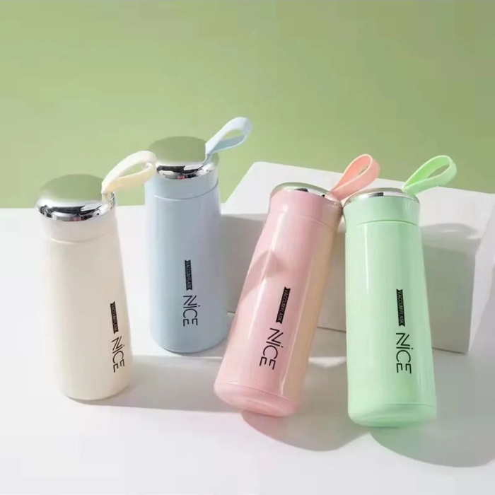 Bej Renkli 400ml Çok Amaçlı İçi Cam Dışı Plastik Termos ( Çay Kahve Piknik Kamp Ofis Otel Kafe Okul )