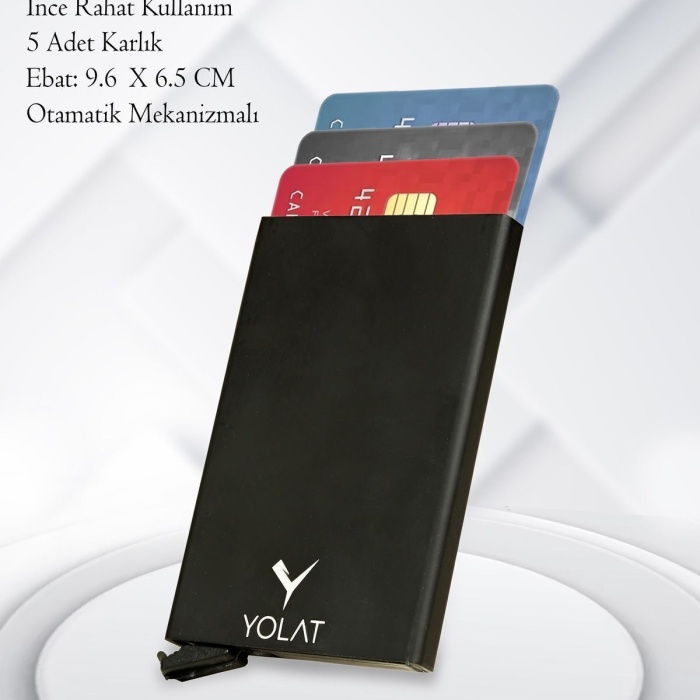 Orijinal Ince Model Metal Unisex Siyah Otomatik Mekanizmalı Kredi Kartlık Kartvizitlik