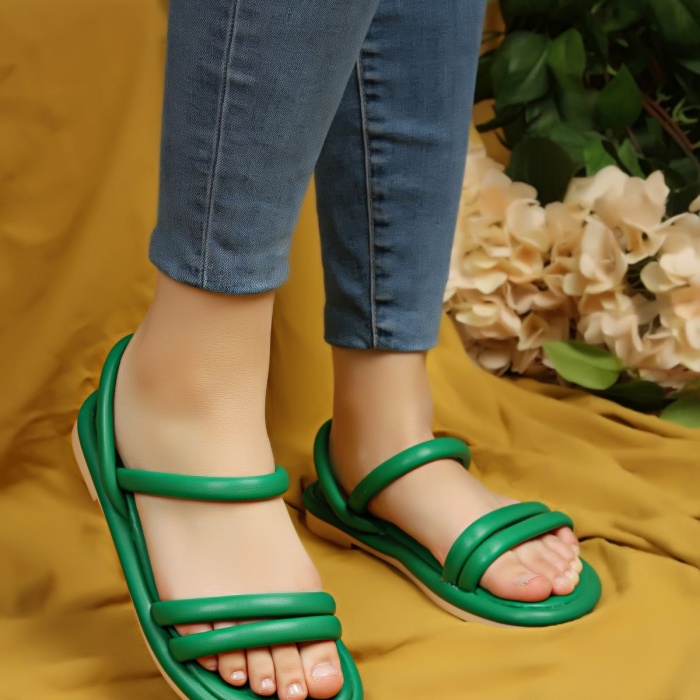 Kadın Yazlık Orijinal Çift Bantlı Puff Sandalet Babet 2CM Topuklu