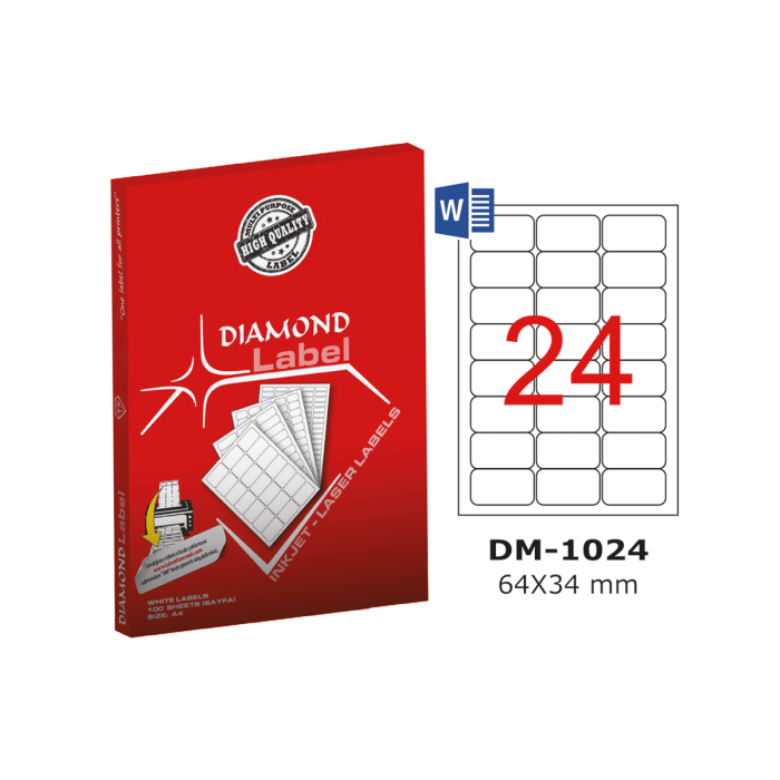 Diamond Label 64x34 Mm A4 Laser Etiket 75li Dm-1024