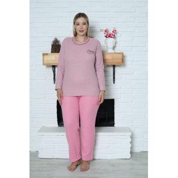 Büyük Beden İ̇nterlok Pijama Takımı Pembe