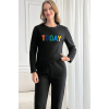 Kabartmalı İ̇nterlok Pijama Takımı Siyah