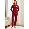 Kabartmalı İ̇nterlok Pijama Takımı Bordo