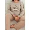 Büyük Beden İ̇nterlok Pijama Takımı Bej-Gri