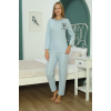 Baskılı Genç İ̇nterlok Pijama Takımı Mavi