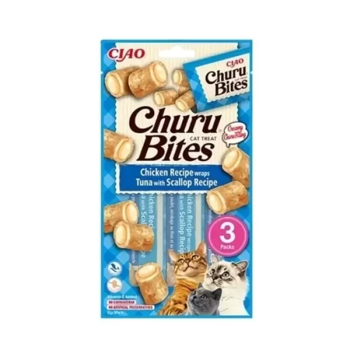 Inaba Ciao Churu Bites Tavuk Sargılı Deniz Taraklı ve Ton Balıklı Kedi Ödül Maması 10 Gr 3 Adet