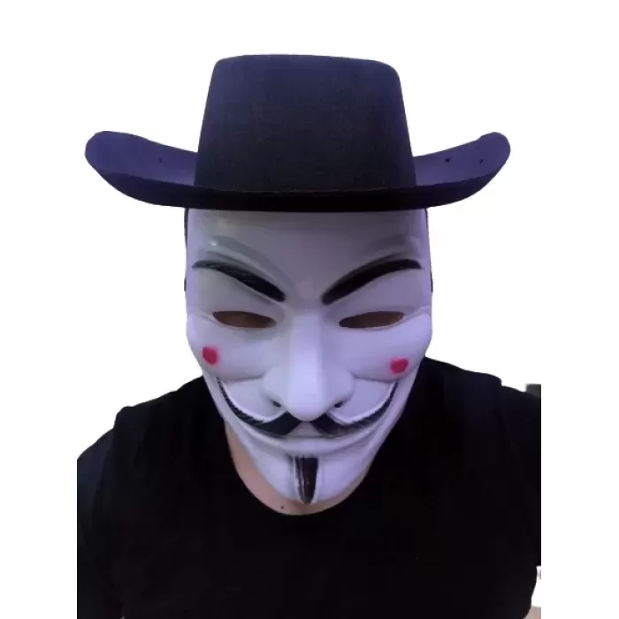 Siyah Renkli Delikli Çocuk Boy Vendetta Şapkası Ve Vendetta Maskesi