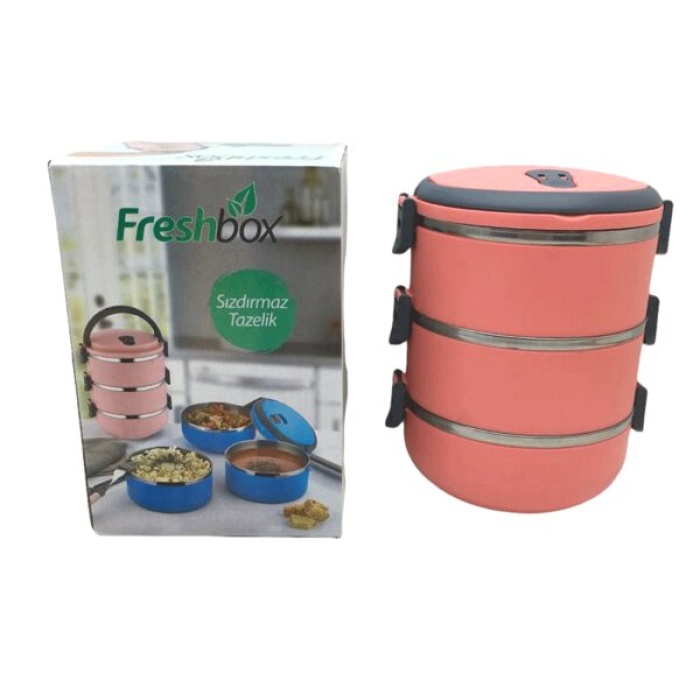 Sefer Tası Yemek Termosu Saklama Kabı Termosu 3lü - Pembe (4434)