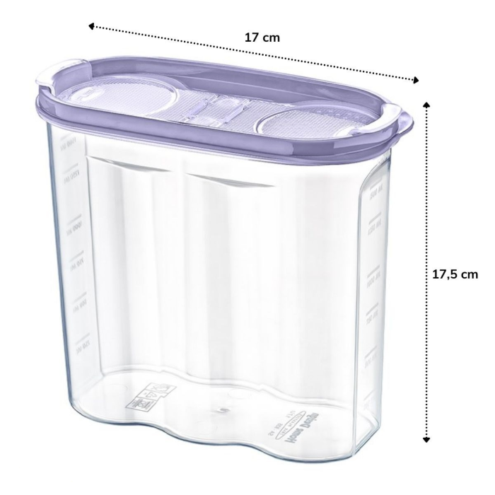 2 Kapaklı Ölçekli Erzak Kuru Gıda Saklama Kutusu Kabı - 1,7 Litre - SA935 (4434)