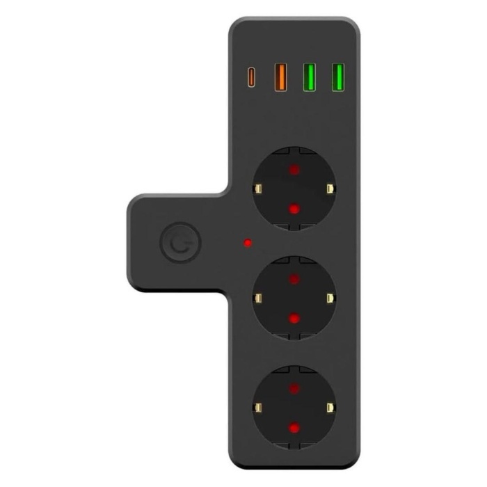 Termal Akım Korumalı 3 Adet Soket,3 Adet USB ve 1 Adet Type-C Girişli 20w Priz Model 3397 (4434)