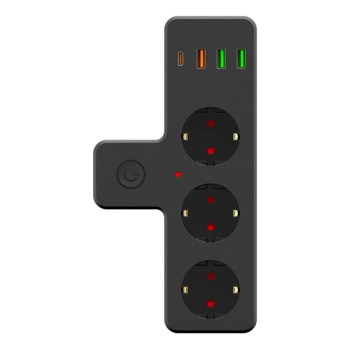 Termal Akım Korumalı 3 Adet Soket,3 Adet USB ve 1 Adet Type-C Girişli 20w Priz Model 3397 (4434)