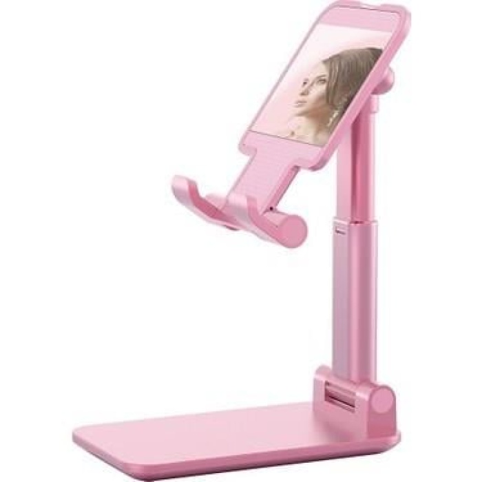 Pembe Aynalı Cep Telefonu Sabitleyici Stand Katlanabilir Ayarlanabilir Telefon Standı (4434)