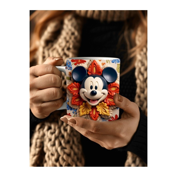 Mickey Mouse Baskılı 3D Tasarım Seramik Kupa Mug - Hediyelik Kupa Bardak