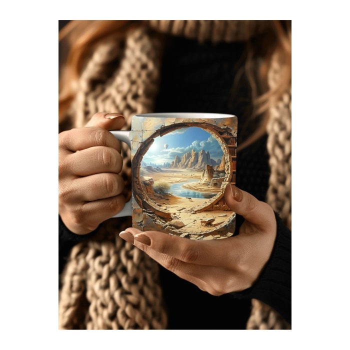 Kitaplık Kütüphane Baskılı 3D Tasarım Seramik Kupa Mug - Hediyelik Kupa Bardak